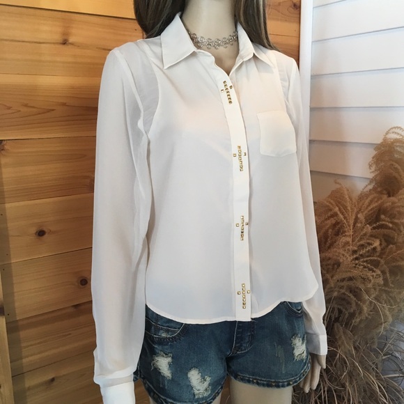 NWT PARTIALLY SHEER with GOLD CROSS  STUDS - Picture 7 of 9